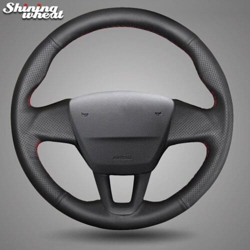 Shining wheat Black Leather Hand Sew Wrap Steering Wheel Cover for Ford Focus 3 2015-2018 without multi-function button