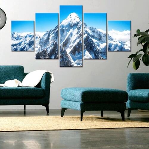 HD Prints Canvas Posters Home Decor 5 Pieces Snow mountain Paintings Wall Art Scenery Pictures Modular Living Room framed