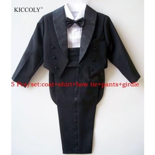 6-36Month Children Formal Blazer Prom Wedding Baby Boy Suits Black/White Jacket+Shirt+Pant+Girdle+Bow Tie 5pcs Sets Kid Clothes