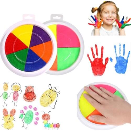 Childrens Finger Painting 6 Colors Ink Pad Stamps Toys DIY Craft Cardmaking Large Round Kids Education Drawing Interactive Toys