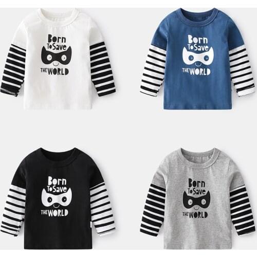 Toddler Kids Boys T-shirts Striped Long Sleeve Cute Pattern Cotton T-shirts for Children Autumn Tops