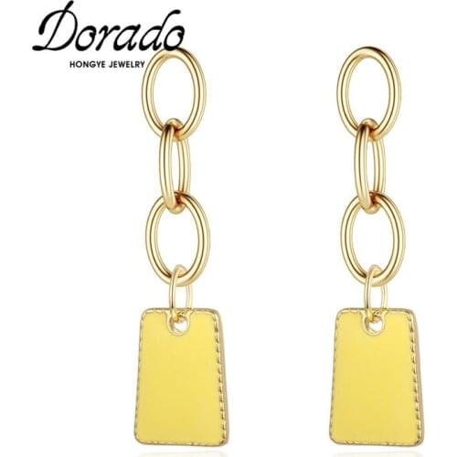 Dorado Punk Tassel Long Lock Chain Geometric Drop Earrings for Women Yellow Lacquer Metal Punk Jewelry Dangle Brincos Bijoux