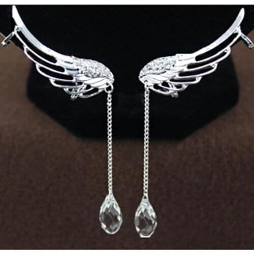 Elegant Angel Wing Crystal Earrings Drop Dangle Ear Stud Cool Cuff Pour Femme Pendante Aile Women Fashion