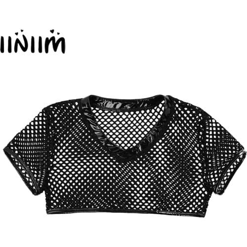 Iiniim Mens Hot Exotic Tanks Short Sleeve Fishnet Mesh Crop Top Vest Punk Moto Muscle Crop Tank Top for Clubwear Evening Parties