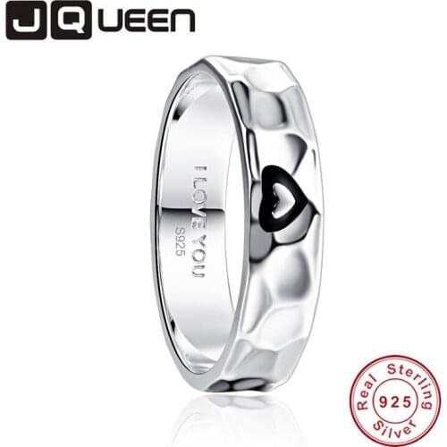 JQUEEN 6mm Hammered Finish Ring Inside I LOVE YOU Ring 925 Jewelry Pave Setting Crystal Jewelry Bijoux Femme