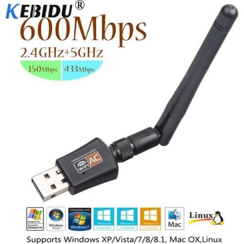 Kebidu AC 600Mbps USB Wifi Adapter 5/2.4Ghz Dual Band with Antenna Dongle LAN 802.11ac/a/b/g/n for Windows XP Win 7 10 Mac Vista