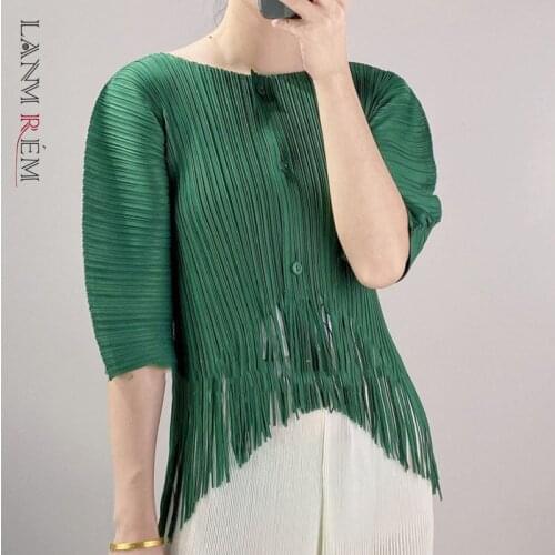 LANMREM 2021 Autumn New Tassel Shirt Half Sleeve Single Breasted Transparent Shirts Female Fashion Tide Clothing 2T1097