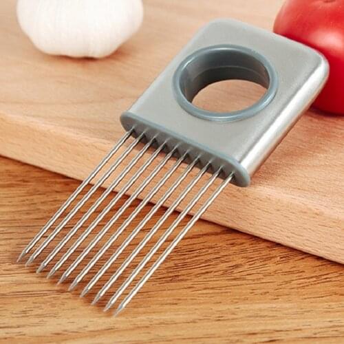 Easy Cut Kitchen Stainless Steel Onion Holder Slicer Tomato Cutter Metal Meat Needle Gadgets Meat Frok Gadgets Vegetable Tools