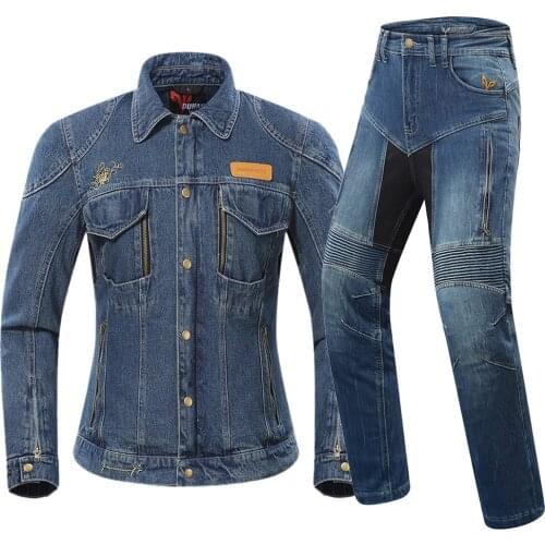 DUHAN Motorcycle Jacket Women Moto Denim Jacket Suit Motorbike Riding Jacket Cold-proof Motorcycle Clothing Whith Cotton Lining