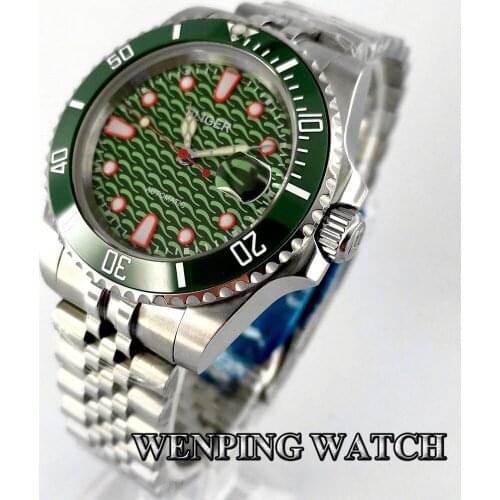Bliger New 40mm Mens Top Luxuy Watch Silver Case Sapphire Glass Ceramic Bezel Date Window Luminous Mens Automatic Watch