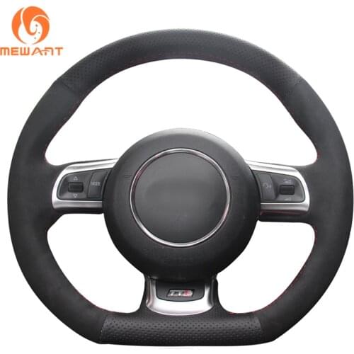 MEWANT Black Suede Black Genuine Leather Car Steering Wheel Cover for Audi TT TTS (8J) 2006-2014 A3 S3 (8P) Sportback 2008-2012