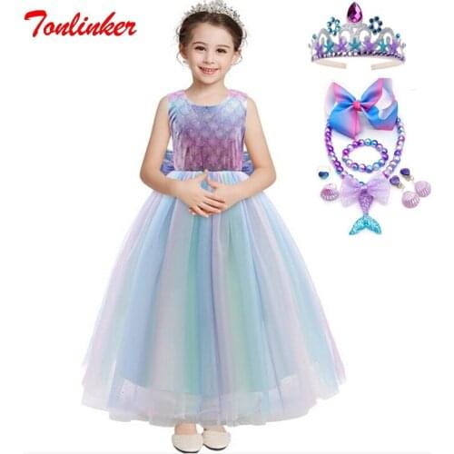 Girls Mermaid Dress Summer Fancy Princess Cosplay Costume Vestidos Gown Kids Halloween Birthday Carnival Party Dresses