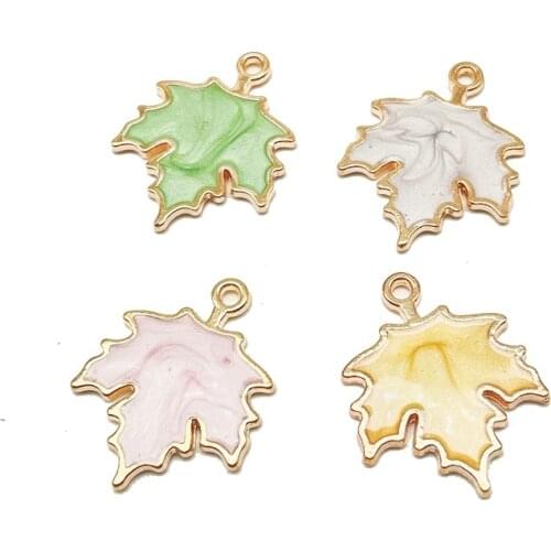 24*19 10PCs Colorful pearlescent Leaf Enamel Charms Metal Pendants For Necklace Bracelet DIY Earrings Jewelry Making Accessories