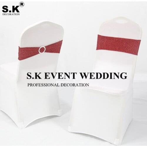 Hot Sale 25pcs Shiny Sequin Chair Band Sash Glitter Bow Fit On Chair Cover For Wedding Banquet Event Decoration