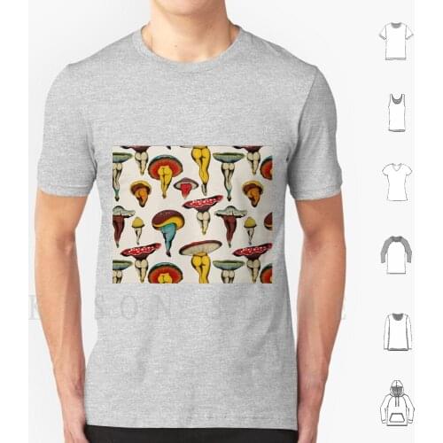 Mushroom Sexy Poster T Shirt Men Cotton Tattoo Flash Mushrooms Butt Cute Sexy Funny Vegan Botanical