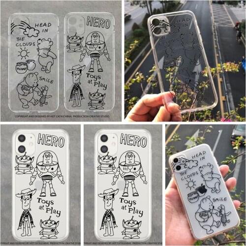 Disney Pooh Buzz Lightyear Transparent Anime Phone Case for iPhone 11 12 Pro Max mini 6 7 8 plus XR X XS MAX SE Shockproof cover