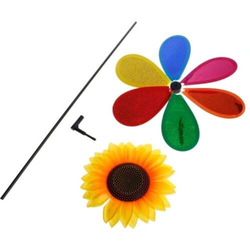 Colorful Sequins Sunflower Windmill Wind Spinner Home Garden Yard Decoration Q0KB