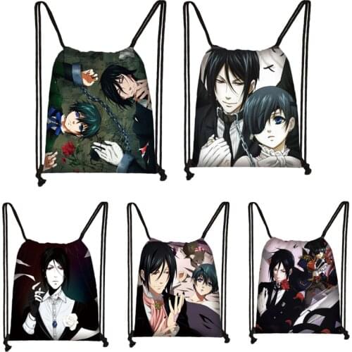 Anime Black Butler Drawstring Bag Boys Girls Backpack Sebastian Michaelis Cartoon Student School Bag Teen Travel Knapsack