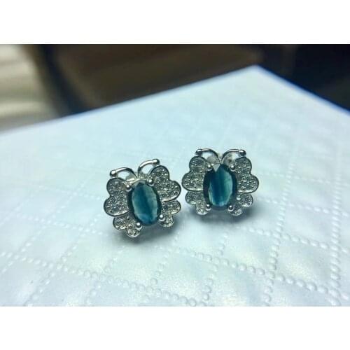 Butterfly Style Earring Natural and Real Sapphire stud earrings 4*6mm 2pcs gems Natural and real sapphire 925 sterling silver