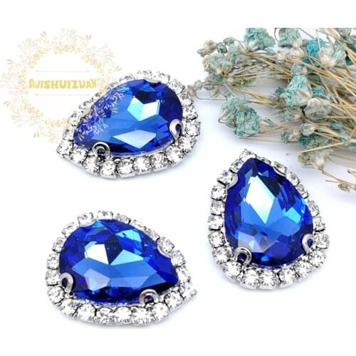 Light Sapphire DR Drill Side Chain Crysta Glass Sewing Rhinestones with Claw DIY Womens Shose and Wedding Dresses
