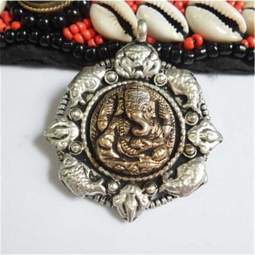 TBP416 Indian Ganesh Amulet Pendant Tibetan Fish Dorje Metal Crafts