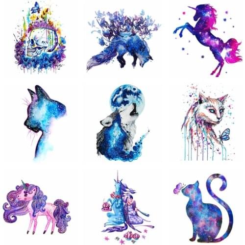 Iron-On Transfers For Clothing Cat Unicorn Stickers DIY Thermotransfer For Clothes Patches For Clothing thermoadhesive patches