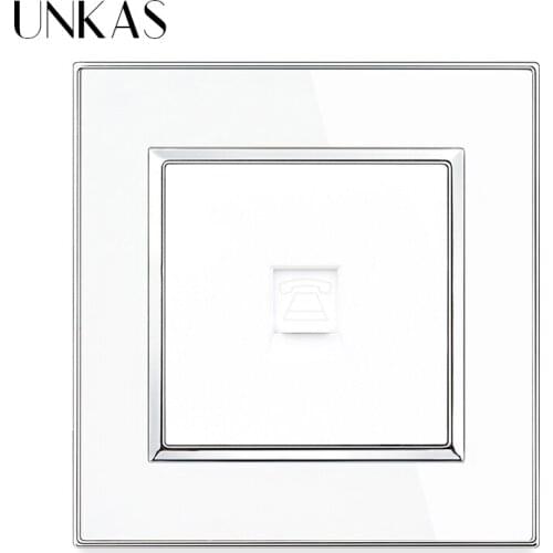 UNKAS Luxury Mirror Acrylic Panel Single RJ11 Telephone Jack Wall Power Socket 86MM*86MM Weak Electricity Outlet