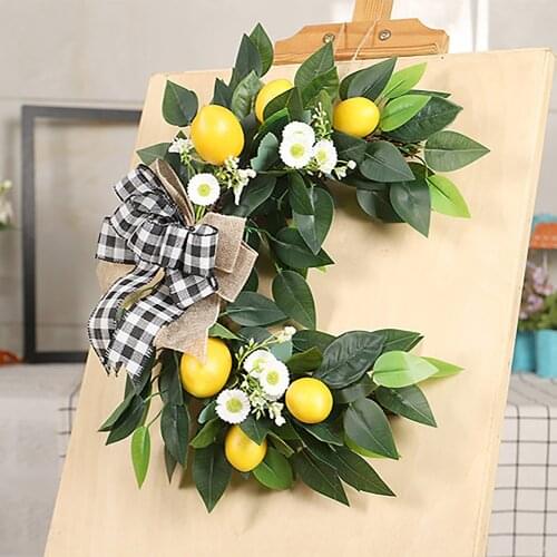 Spring Fruit Wreath Flowers Garland Fake Floral Ring Little Daisy Simulation 35*40cm Front Door Decor With Artificial Lemons