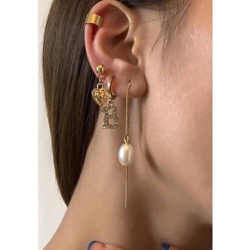 Pearl Chain Suit Drop Earrings Heart-Shaped Stud Earrings Letter B Golden Earrings Round Ear Clip Women Girl Gifts For Friends