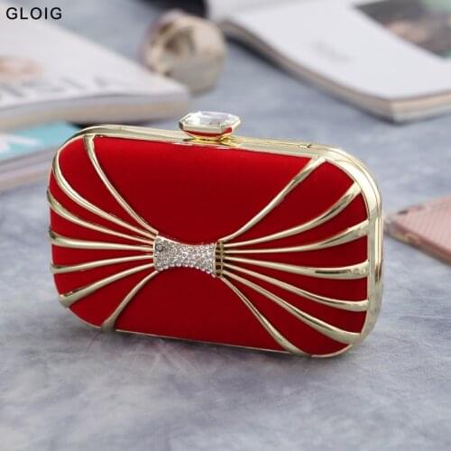 Velvet Women Evening Bags Hollow Out Style Golden Metal Diamonds Day Clutch Chain Shoulder Red Black Color Purse