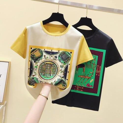 Plus Size Tshirt Women 2020 Summer European Style Elastic Printing Cool Short Sleeve T-shirt Female Large Size Shirt Tops