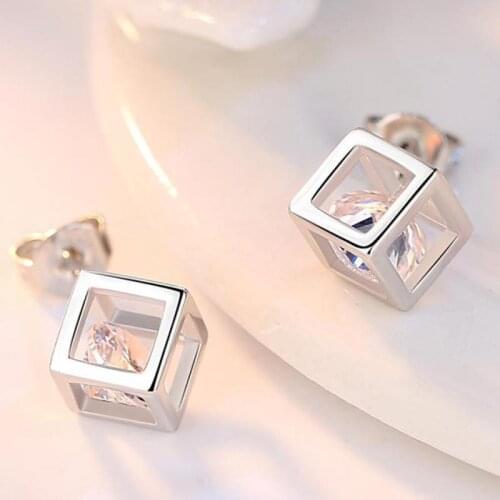 Stud Earrings Silver Color Love Magic Square Earrings For Women Korean Zircon Geometric Square Earing Earings Jewelry Brincos