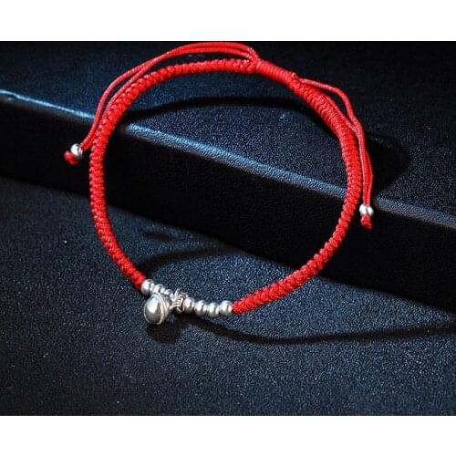 La Monada 925 Sterling Silver 4mm Bell Fashion Couple Bracelets Red Line Thread String Rope Jewelry Bracelets For Women Adjut