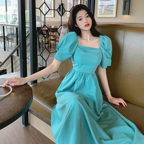 Oversize Womens Summer Dress Elegant Bowknot Pearl Chain Long Dress Loose Female Bubble Sleeve Vintage Fashion Evening Dresses