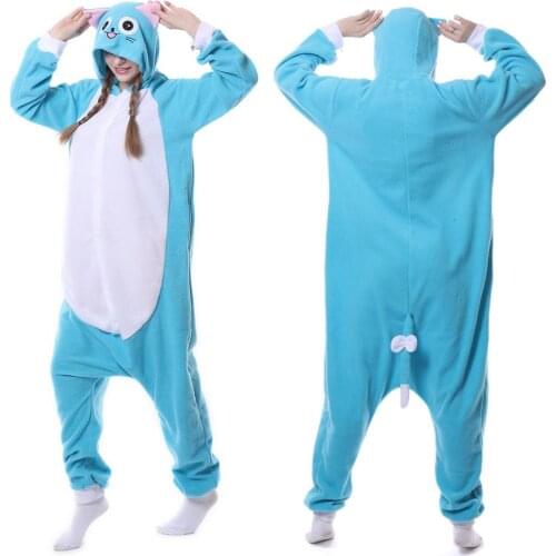 Winter Adult Women Animal Anime Fairy Tail Happy Blue Cat Pajamas Halloween Christmas Party Onesies Cosplay Pijamas Fancy dress