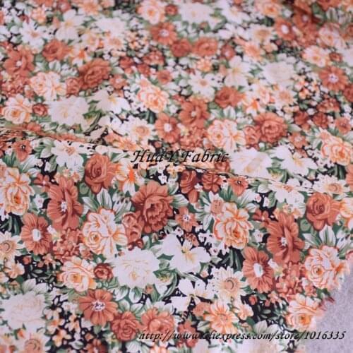 147CM Width Brown Vintage Small Floral printed 100% Cotton Poplin fabric tissu for patchwork