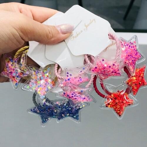 2Pcs/set Girls Glitter Cute Stars Love 3 cm Elastic Hair Bands Ponytail Holder Scrunchies Kid Fashion Hair Accessories