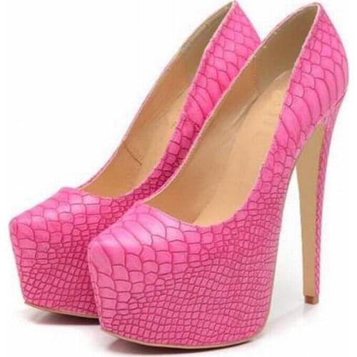 2016 spring women fashion snake leather high heels ladies party wedding platform pumps plus size 35-42 female sexy single shoes