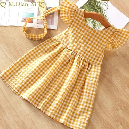 2021 New Summer Girls' Dress Strap Plaid Casual Sleeveless Party Princess Dress Cute Childrens Baby Kids Girls Clothing