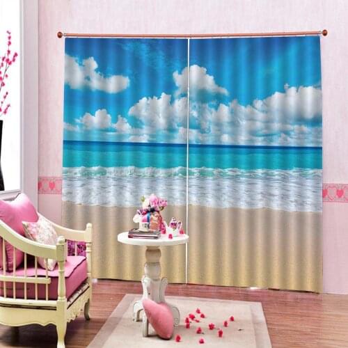 Landscape Blue sky and white cloud beach Photo Printing Blackout 3D Curtains for Living Room Bedding Room Hotel Drapes Cortinas