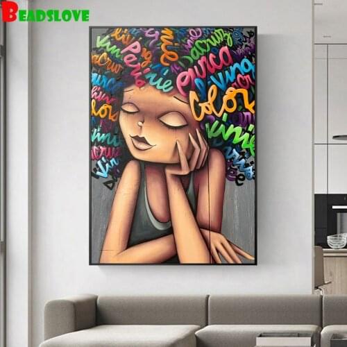 African Girl Street Art Full Drill Square/Round Abstract Diamond Embroidery Diamond Painting Diamond Mosaic Cross Stitch
