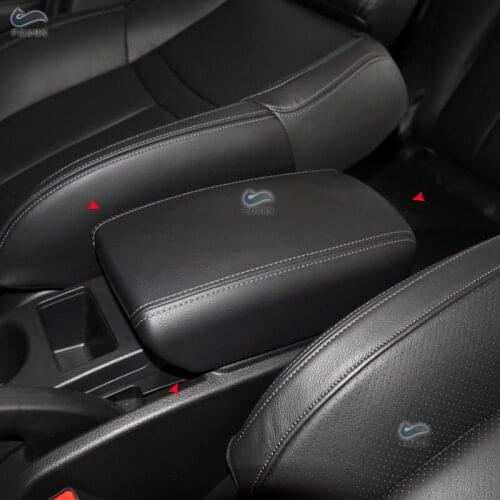 Black-red line PU Leather with Sponge Car Accessories Center Console Lid Armrest Box Cover Trim For Nissan Qashqai 2008- 2017