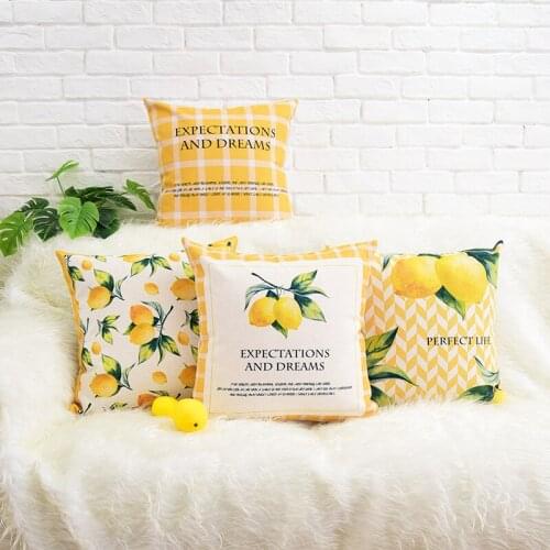 Fresh ins lemon Sofa Cotton Linen Pillow Office Lumbar Car Cushion Bedside Backrest Pillow Cover