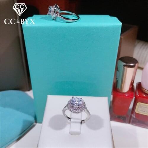 CC Rings For Women Silver 925 Pink Round Cubic Zirconia Ring Bridal Wedding Engagement Jewelry Bijoux Femme Drop Shipping CC593