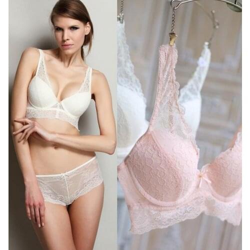 2017 New Lace Lingerie Set 85D Push-up Gathering Bras Underwear Female Set Dentelle Soutien-gorge Pink Navy Black Beige CG06