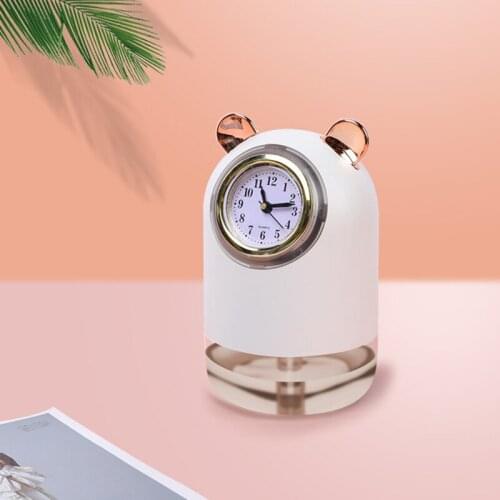 Cute Clock Humidifier USB Ultrasonic Air Humidifiers with Night Light Aroma Diffuser Home Bedroom Desktop Purification Sprayer