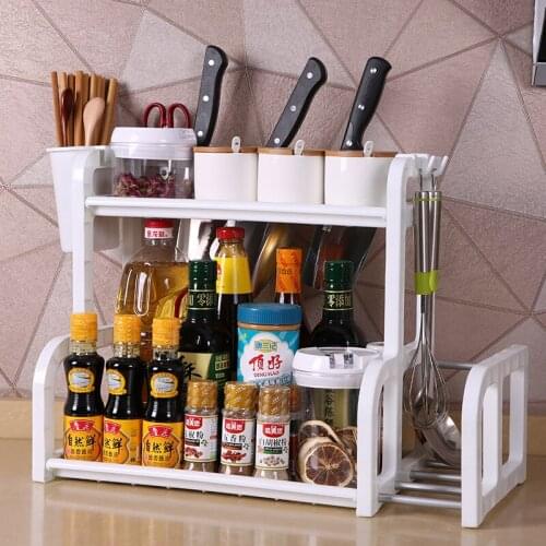 Multi-function Kitchen Rack Plastic Double Layers Dish Drainer Storage Racks Knife Holder Kitchen Accessories Organizer Shelf