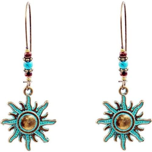 New alloy jewelry female European and American trend explosion earrings retro green sun earrings