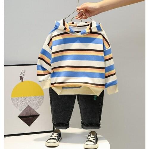 Spring Autumn Clothes Cotton Children Baby Boys Casual strips Hoodies jeans 2Pcs/sets Infant Outfit Kids sport Toddler Tracksuit