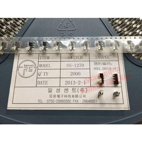 Original New 100% toggle switch SS-1270 3pin 2gear sliding switch SMD micro switch